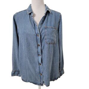 Mailbu Bum Size S Denim Blue Color 100% Tencel Button Down Shirt